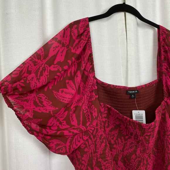 Torrid Pink Smocked Bodice A Line Tea Length Dress Sz.4 NWT - Picture 8 of 16